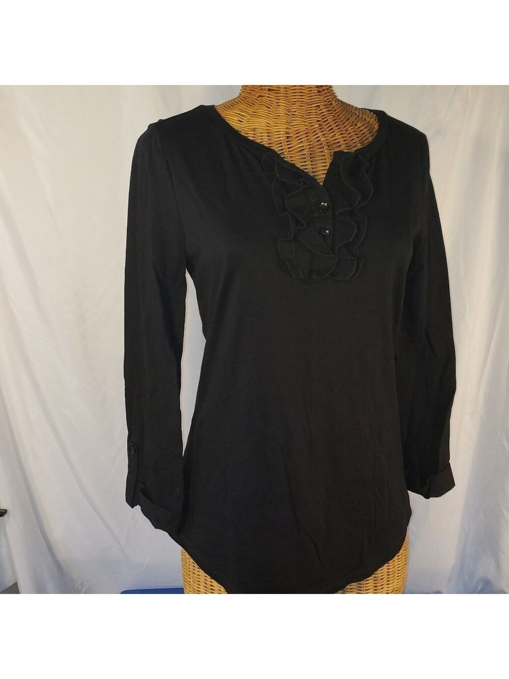 Ladies JESSICA 3/4 Sleeve Ruffled V Neck Tee Shirt - S (6-8)